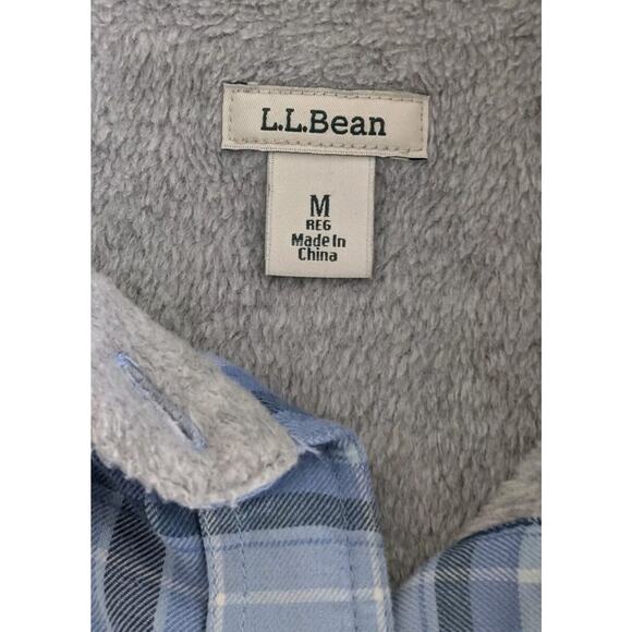 L.L.Bean Men’s M Fleece Lined Flannel Shirt Blue Plaid Button Front Long Sleeve - Picture 6 of 14